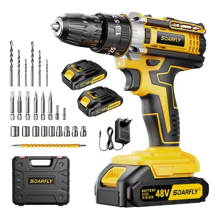 Parafusadeira E Furadeira De Impacto 2 Baterias Bivolt Amarelo 127/220v