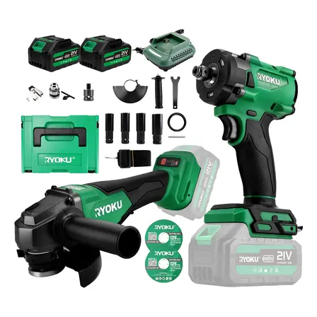 Chave De Impacto + Esmerilhadeira Lixadeira 21v 2 Bateria Verde 127/220v