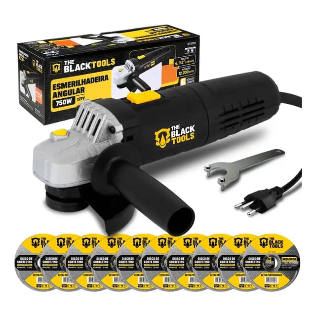 Esmerilhadeira Lixadeira Angular Bte750 4.1/2 750w Com Discos 4.1/2 The Black Tools Preto E Amarelo 220v 50/60hz