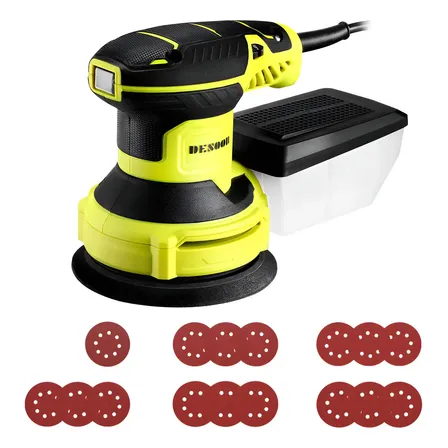 Lixadeira Orbital 350w Profissional Circular 125mm Velocidade Variável Com 16 Lixas E Auto Sucção Coletor De Pó Desoon 127v Preto